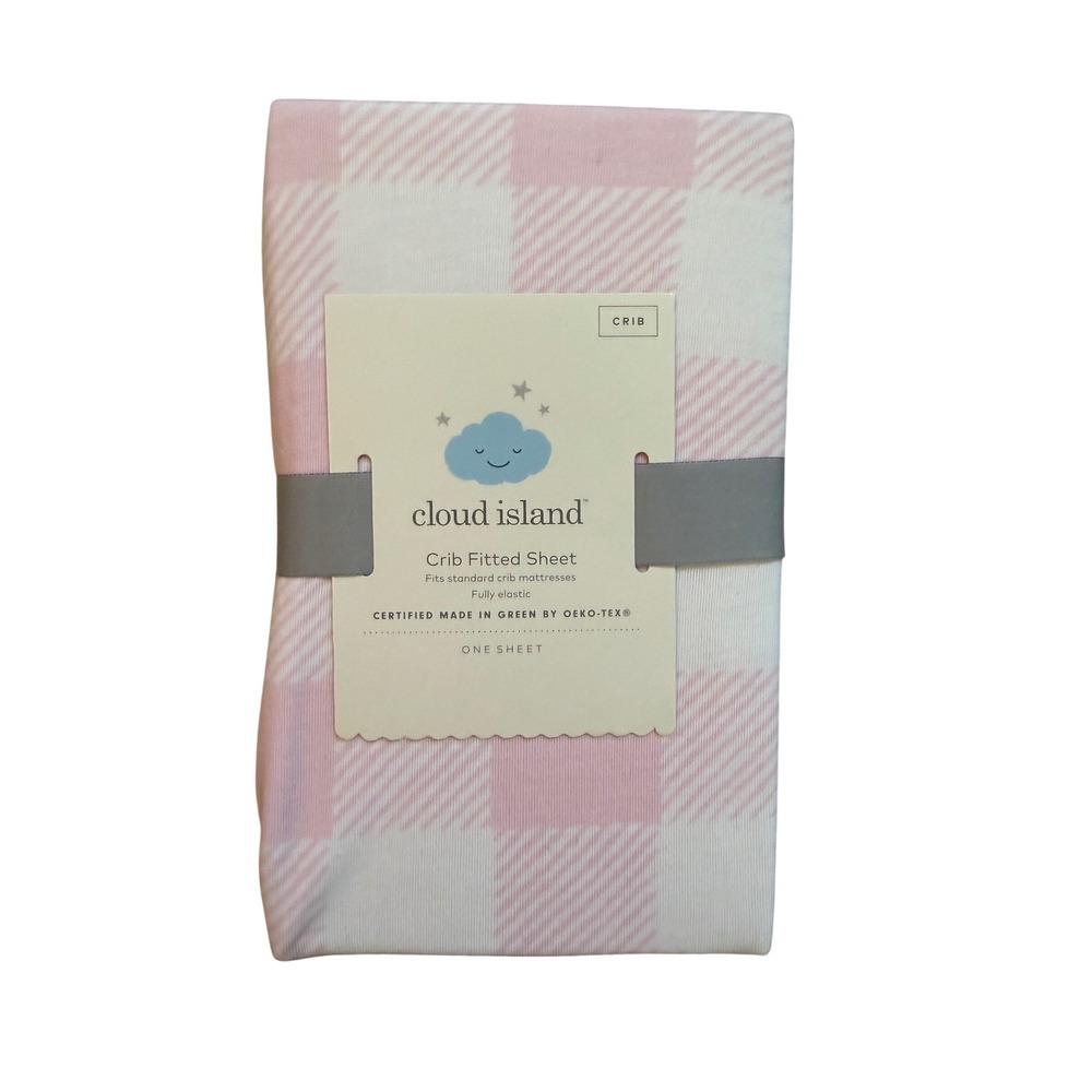 Cloud Island Pink Gingham Plaid Crib Fitted Sheet Jersey Knit OEKO-TEX New